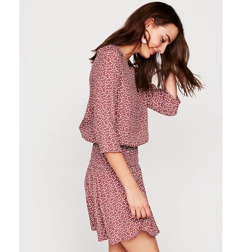Express Polka Dot Smocked Waist Dress